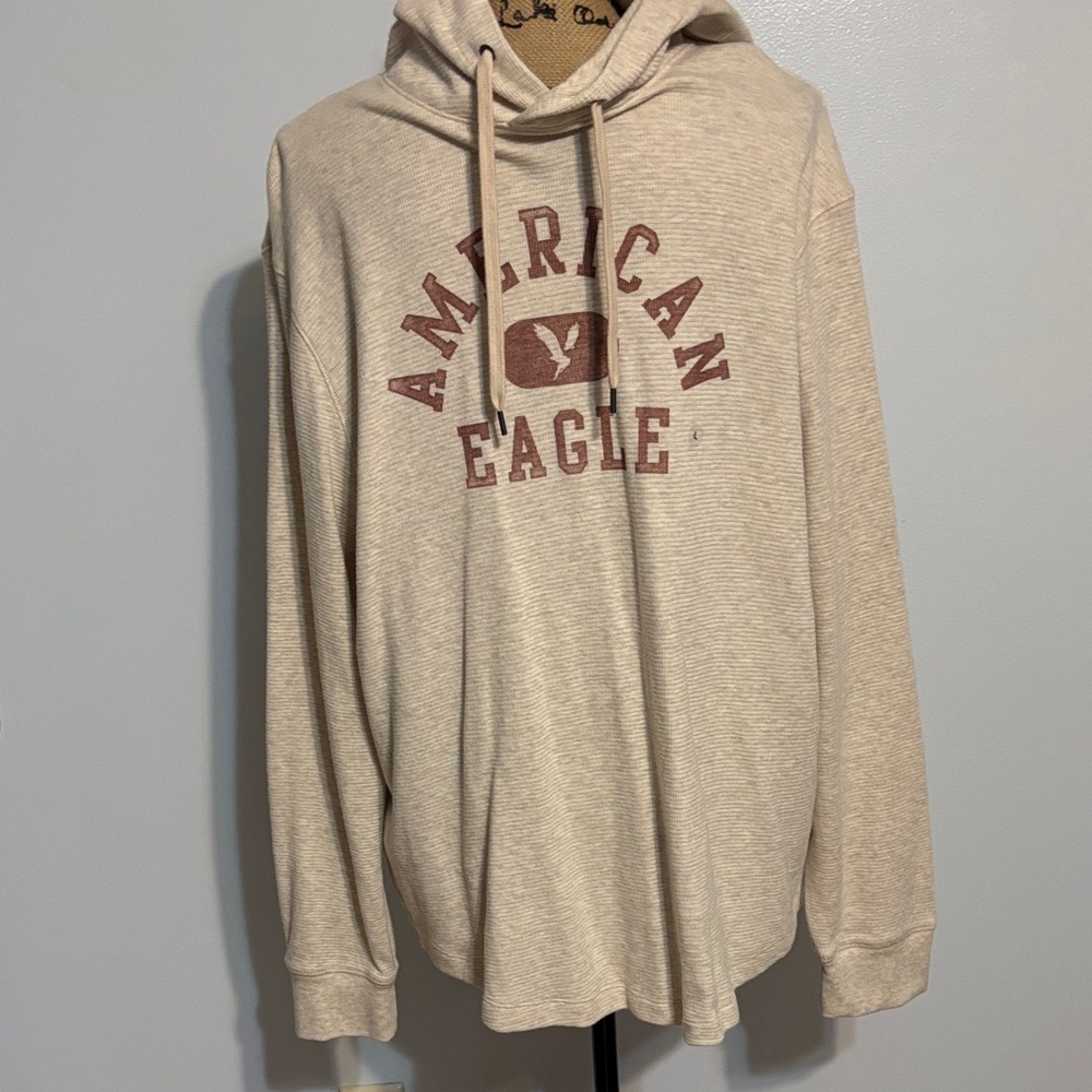 American Eagle Outfitters Beige Hoodie with Red Print